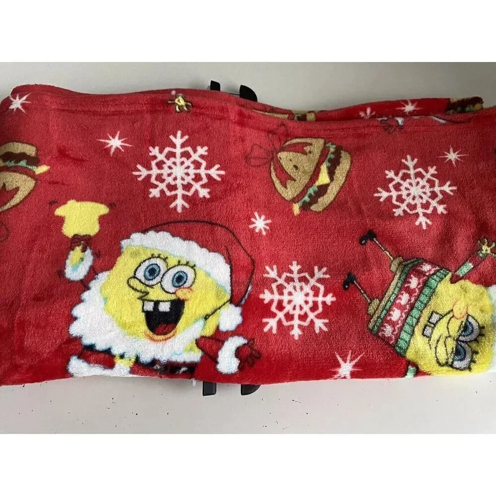 SpongeBob SquarePants In Santa Suit Christmas Blanket Throw Crabby Patty 50 X 70
